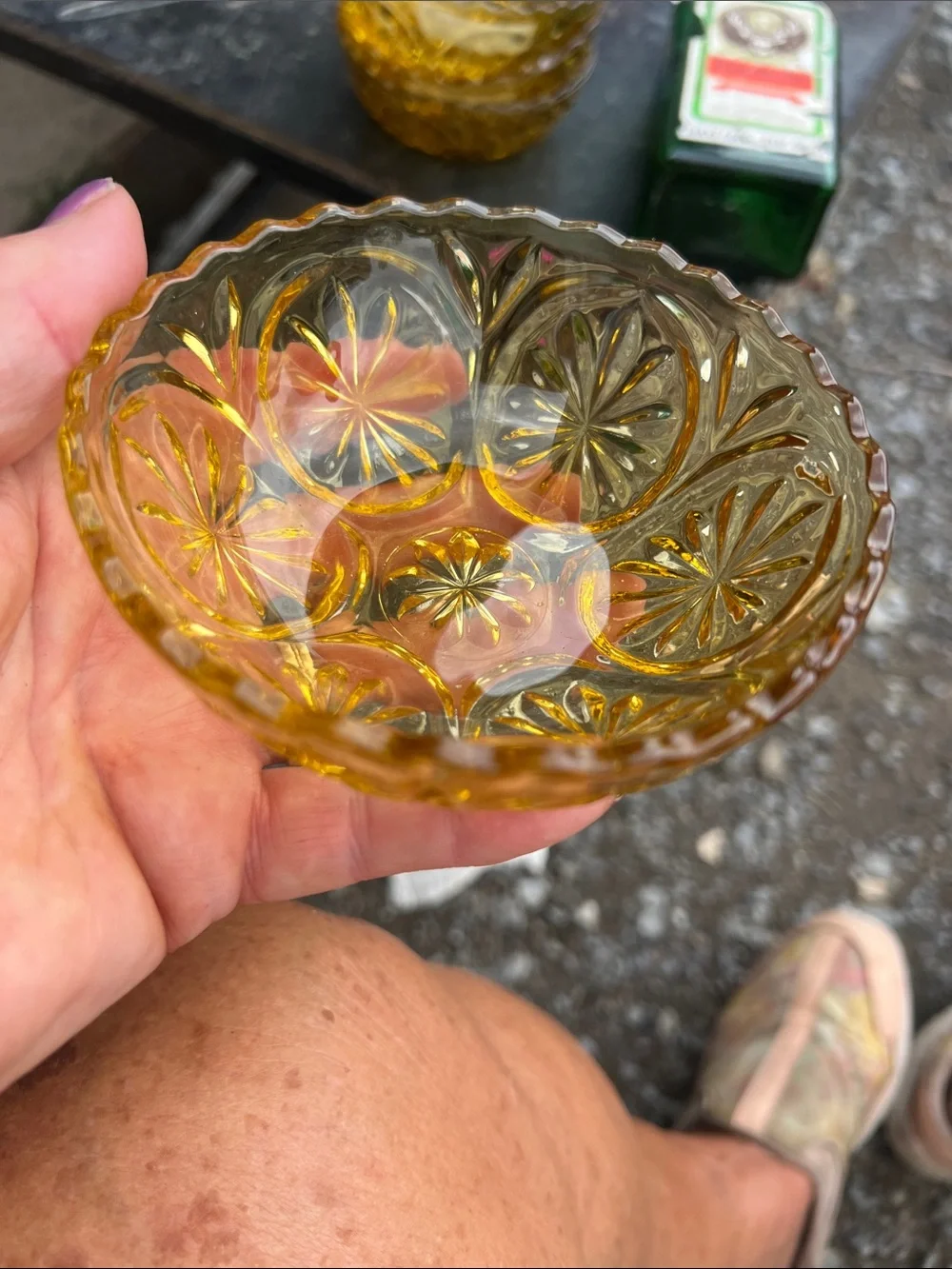 Vintsge Amber Pressed Glass Decorative Bowl - Elegant Home Art